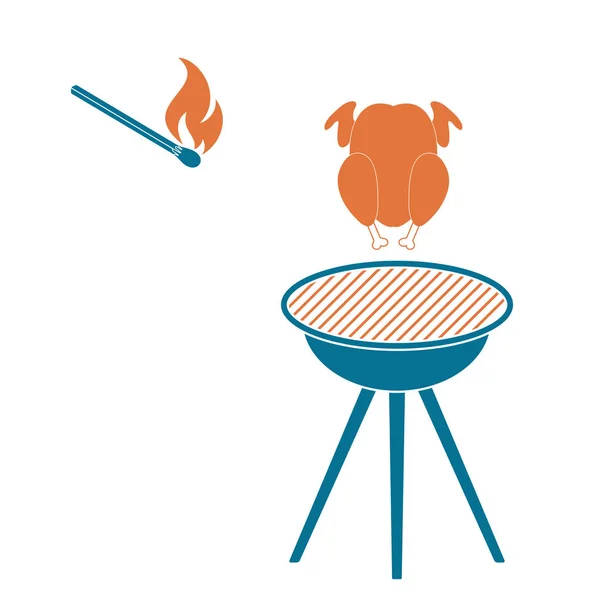 Grillen Med Kyckling Ikon Vector Illustratio — Stock vektor