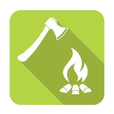 Balta ve kamp ateşi simgesi. Düz vektör illustratio