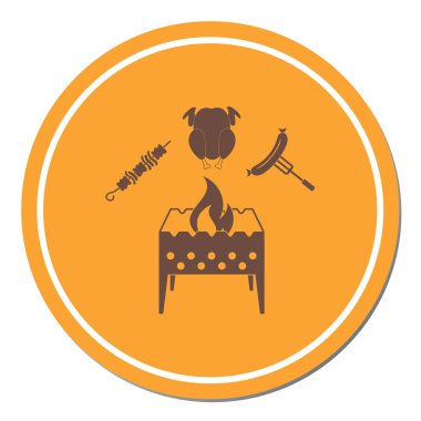 Brazier, kebap, tavuk ve sosis ikonu. Vektör illüstrasyonu