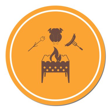 Mangal, Zephyr'i, tavuk ve sosis simgesi. Vektör illustratio