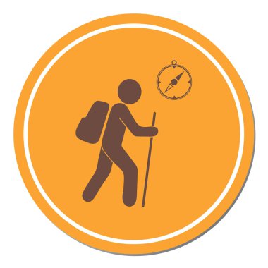 Pusula simgesini turistlerle hiking. Vektör illustratio