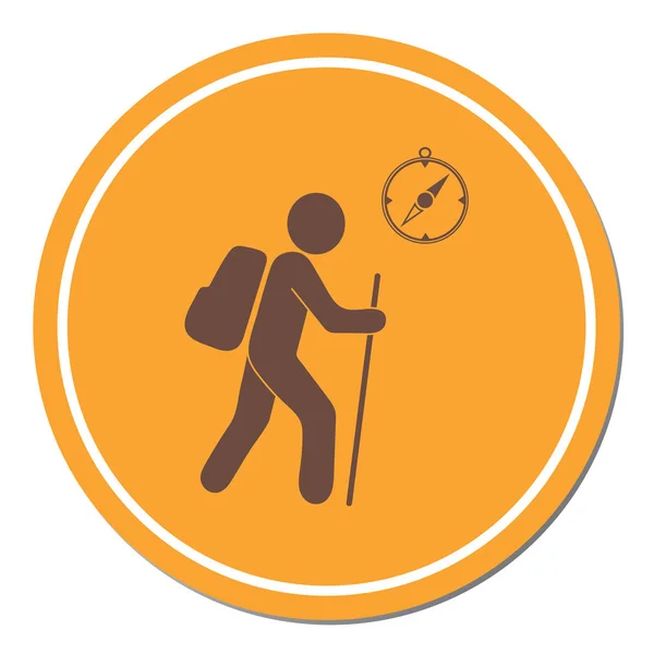 Pusula simgesini turistlerle hiking. Vektör illustratio