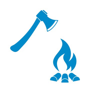 Balta ve kamp ateşi simgesi. Düz vektör illustratio