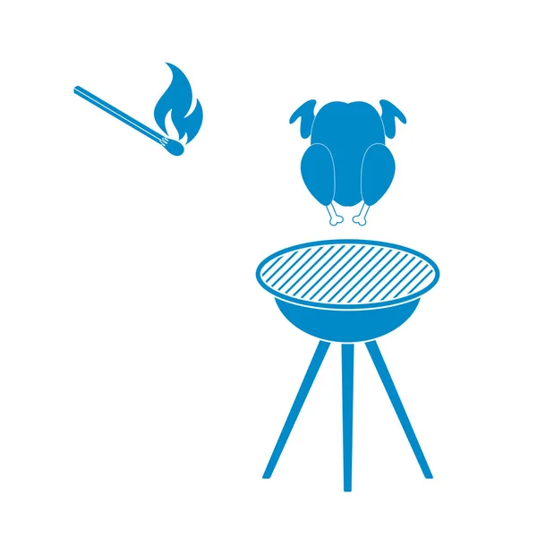 Barbecue Grill Met Kip Pictogram Vector Illustratio — Stockvector