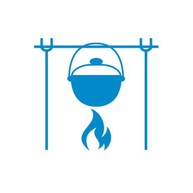 Yangın ve pot simgesi. Vektör çizim