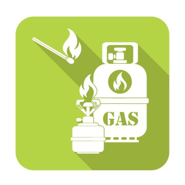 Kamp ocağı gaz şişesi simge vektör ile. Vektör çizim