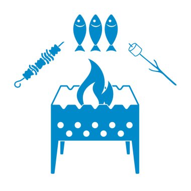Mangal zephyr, kebap ve balık simgesi. Vektör illustratio