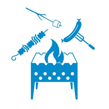 Mangal, Zephyr'i, kebap ve sosis simgesi. Vektör illustratio