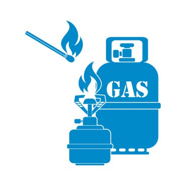 Kamp ocağı gaz şişesi simge vektör ile. Vektör çizim