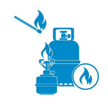 Kamp ocağı gaz şişesi simge vektör ile. Vektör çizim