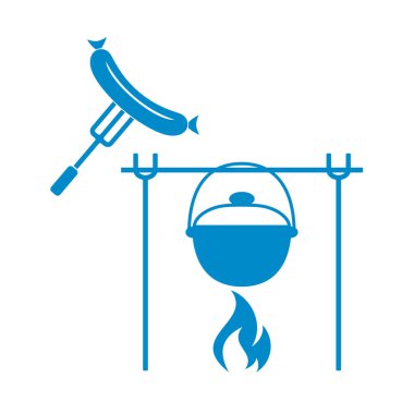 Yangın, pot ve sosis simgesi. Vektör çizim