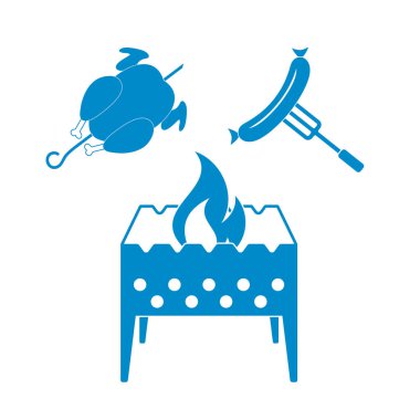 Mangal şiş, tavuk ve sosis simgesi. Vektör illustratio