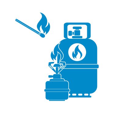 Kamp ocağı gaz şişesi simge vektör ile. Vektör çizim