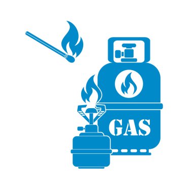 Kamp ocağı gaz şişesi simge vektör ile. Vektör çizim