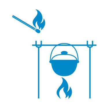 Yangın ve pot simgesi. Vektör çizim