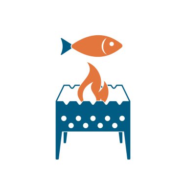 Mangal ızgara balık simgesiyle. Vektör illustratio