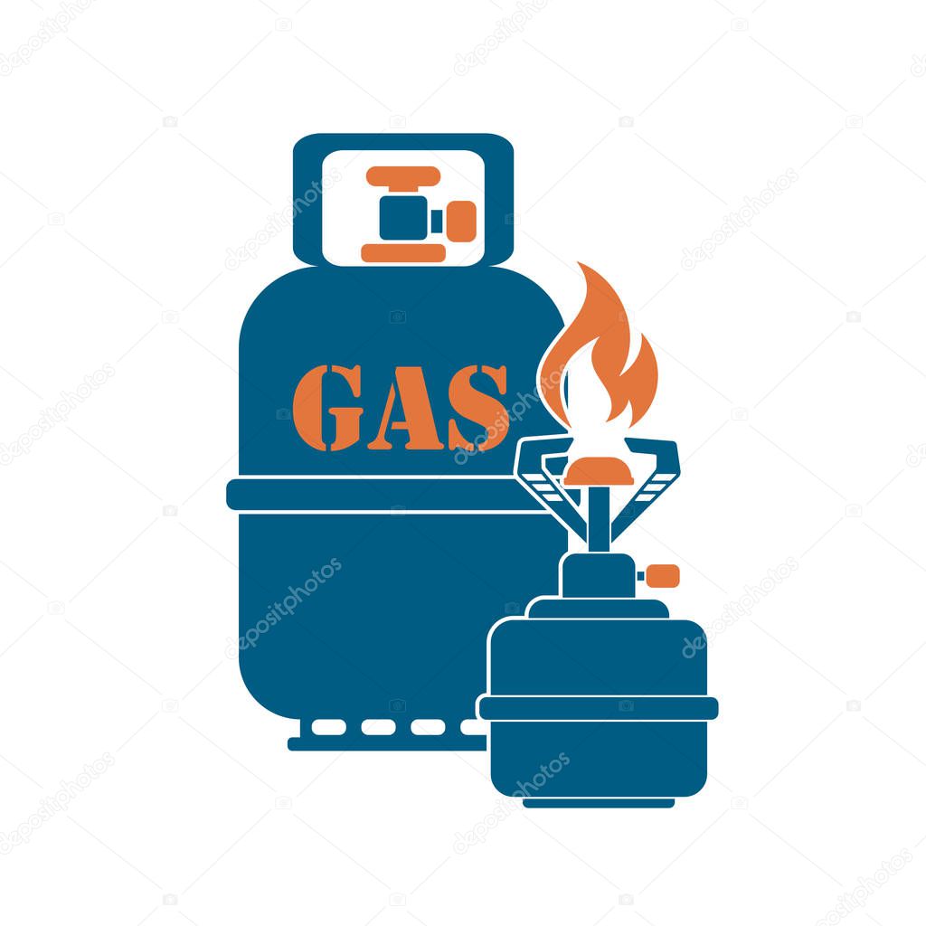 Camping stove with gas bottle icon vector. Vector illustration