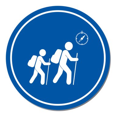 Pusula simgesini turistlerle hiking. Vektör illustratio