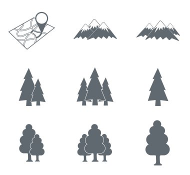 Muntain ile harita ve Icons set orman