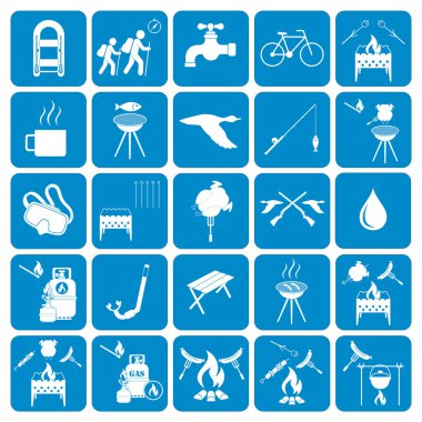 Kamp ekipmanları simgeler kümesi. Vektör çizim