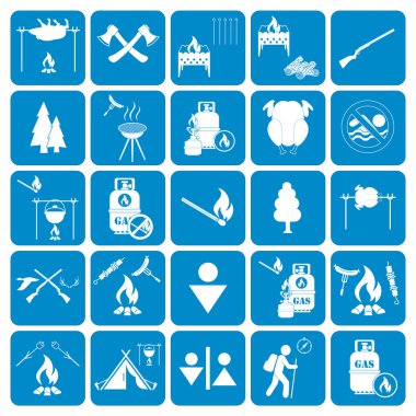 Kamp ekipmanları simgeler kümesi. Vektör çizim