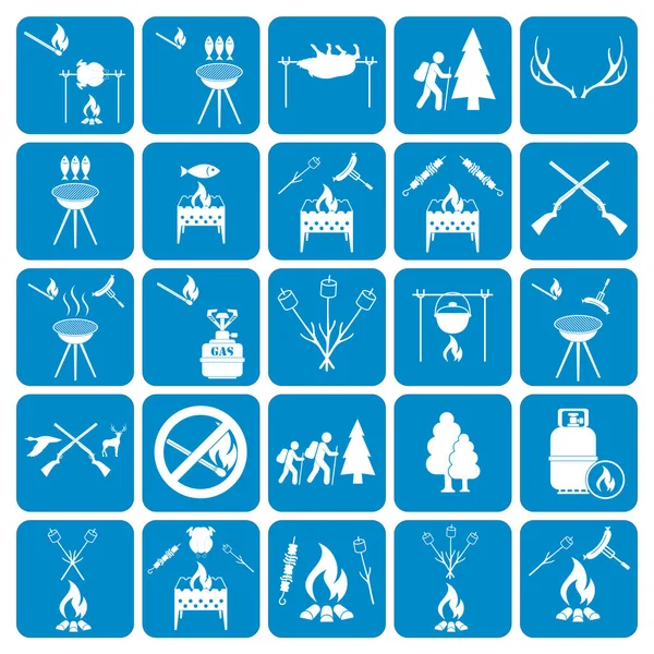 Kamp ekipmanları simgeler kümesi. Vektör çizim