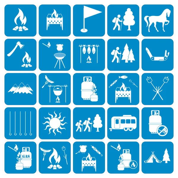 Kamp ekipmanları simgeler kümesi. Vektör çizim