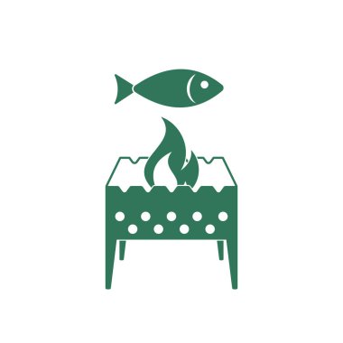 Mangal ızgara balık simgesiyle. Vektör illustratio