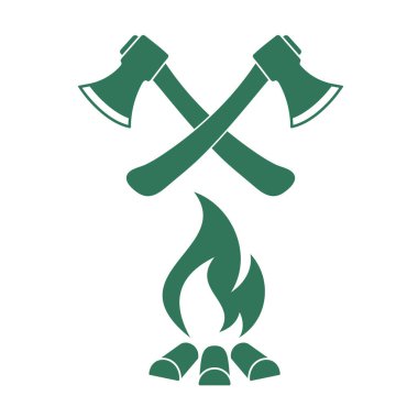 Balta ve kamp ateşi simgesi. Düz vektör illustratio