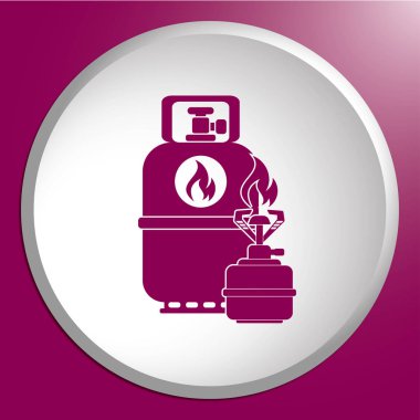 Kamp ocağı gaz şişesi simgesi olan. Düz simgesi izole. Vektör illustratio