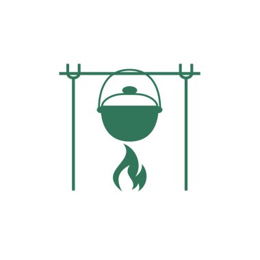 Yangın ve pot simgesi. Vektör çizim