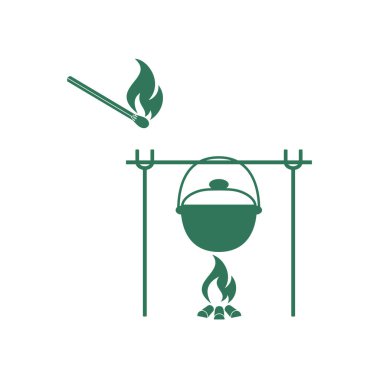 Yangın ve pot simgesi. Vektör çizim