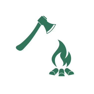 Balta ve kamp ateşi simgesi. Düz vektör illustratio