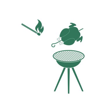 Barbekü ızgara tavuk simgesi olan. Vektör illustratio