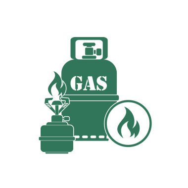 Kamp ocağı gaz şişesi simge vektör ile. Vektör çizim