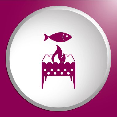 Mangal ızgara balık simgesiyle. Vektör illustratio