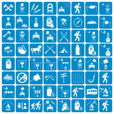 Kamp ekipmanları simgeler kümesi. Vektör çizim