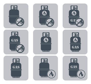 Kamp ocağı ve gaz şişesi simgeler kümesi. Vektör çizim