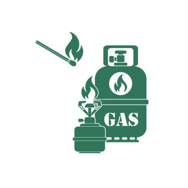 Kamp ocağı gaz şişesi simge vektör ile. Vektör çizim
