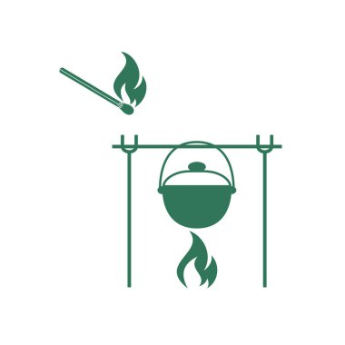 Yangın ve pot simgesi. Vektör çizim