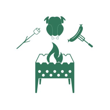 Mangal, Zephyr'i chicen ve sosis simgesi. Vektör illustratio