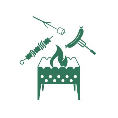 Mangal, Zephyr'i, kebap ve sosis simgesi. Vektör illustratio