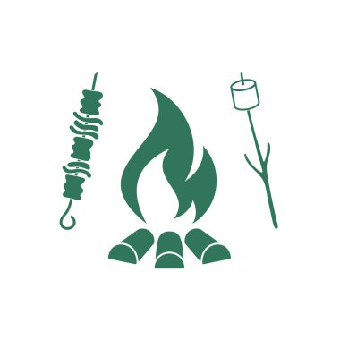 Izgara sosis, Zephyr'i ve Kebap simgesi. Vektör illustratio