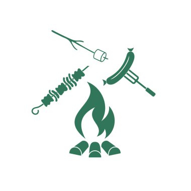 Izgara sosis, Zephyr'i ve Kebap simgesi. Vektör illustratio