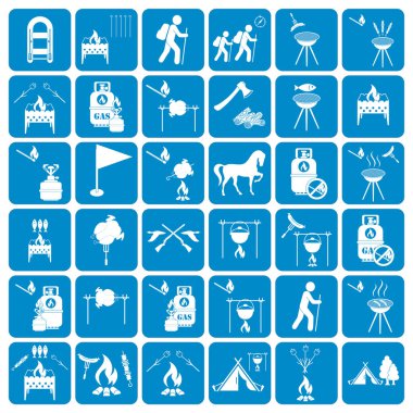 Kamp ekipmanları simgeler kümesi. Vektör çizim