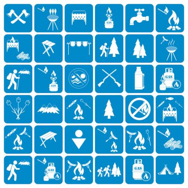 Kamp ekipmanları simgeler kümesi. Vektör çizim