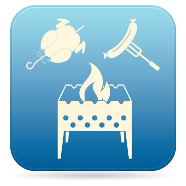 Mangal şiş, tavuk ve sosis simgesi. Vektör illustratio