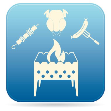 Brazier, kebap, tavuk ve sosis ikonu. Vektör illüstrasyonu