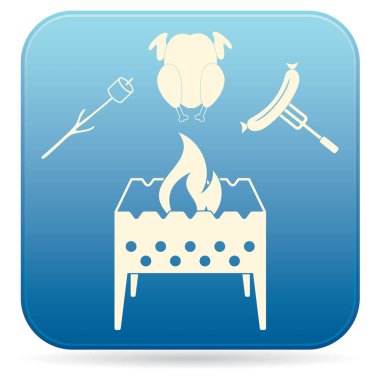 Mangal, Zephyr'i, tavuk ve sosis simgesi. Vektör illustratio