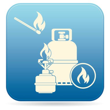 Kamp ocağı gaz şişesi simge vektör ile. Vektör çizim